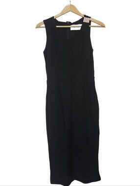 Alieva Structured Cocktail Black Sheath Midi Dress Size Large